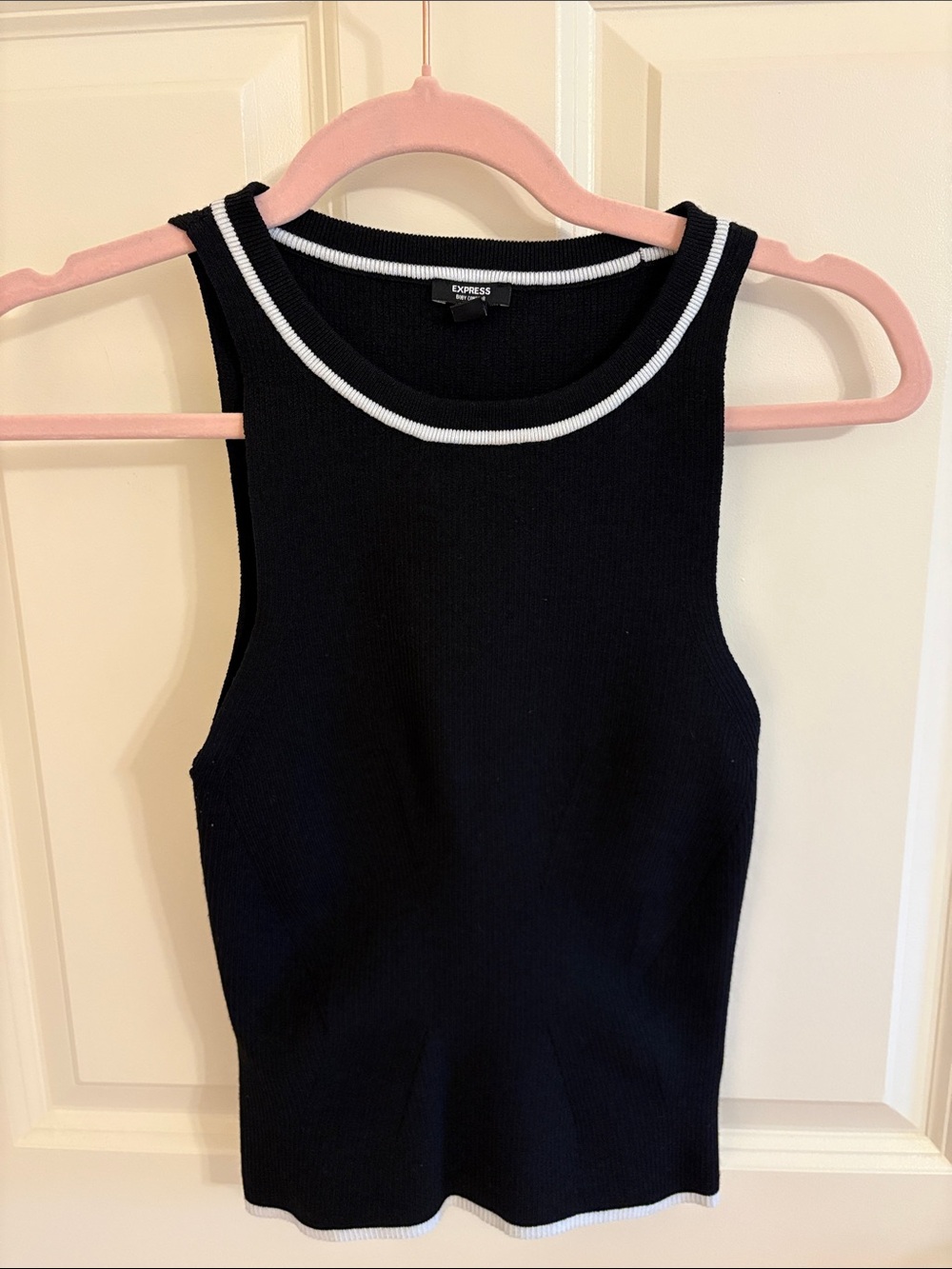 Express Black Ribbed Tank with White Contrast Trim